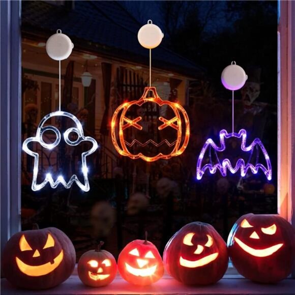 Halloween Decorations 3 Pack Orange Pumpkin, White Ghost, Purple Bat Halloween - Picture 1 of 7